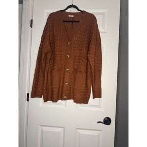 Zeagoo Cable Knit Chunky Cardigan Sweater Rust Orange Xxl Nwt